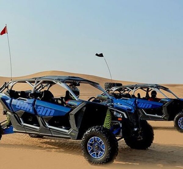 Hit the red dunes of Dubai with your whole crew in one of the most powerful off-road vehicles: the 4-Seater Can-Am Maverick X3 Turbo. This high-performance buggy combines 195 HP turbocharged power, long-travel suspension, and a fully automatic transmission — making it perfect for adrenaline-charged dune bashing with friends or family.