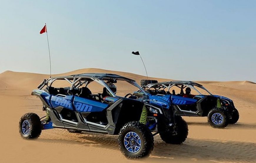 Hit the red dunes of Dubai with your whole crew in one of the most powerful off-road vehicles: the 4-Seater Can-Am Maverick X3 Turbo. This high-performance buggy combines 195 HP turbocharged power, long-travel suspension, and a fully automatic transmission — making it perfect for adrenaline-charged dune bashing with friends or family.