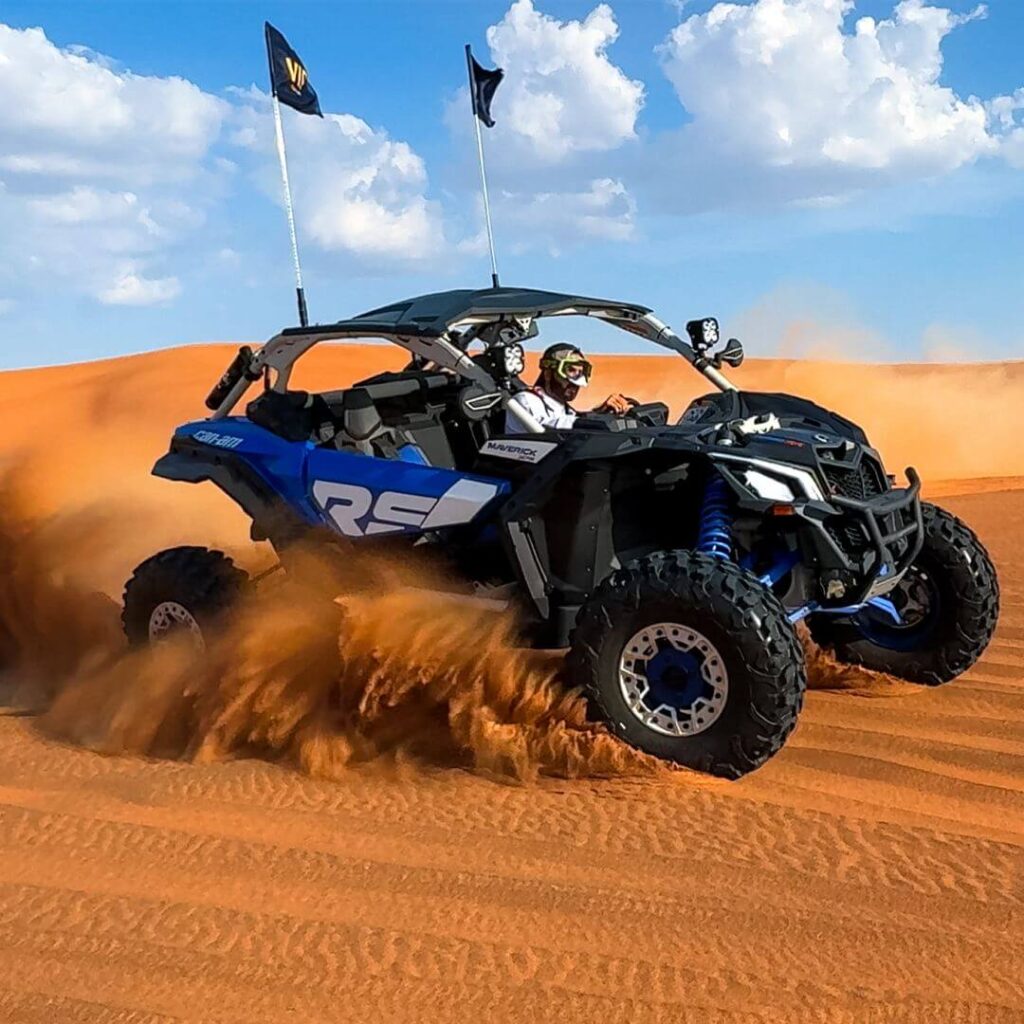 Experience extreme desert thrills with the Can-Am Maverick X3 – a beast of a buggy built for off-road dominance. With Turbocharged 195hp power, long-travel suspension, and racing-style bucket seats, this 2-seater buggy is designed for adrenaline seekers who want premium performance on Dubai’s stunning red dunes.