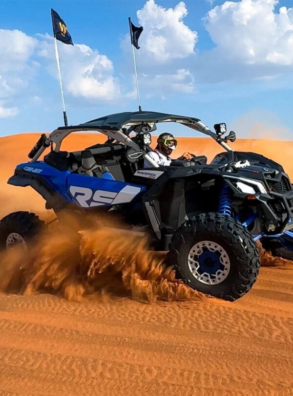 Experience extreme desert thrills with the Can-Am Maverick X3 – a beast of a buggy built for off-road dominance. With Turbocharged 195hp power, long-travel suspension, and racing-style bucket seats, this 2-seater buggy is designed for adrenaline seekers who want premium performance on Dubai’s stunning red dunes.