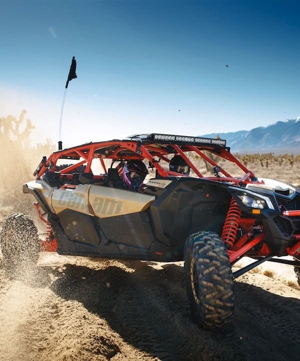 Hit the red dunes of Dubai with your whole crew in one of the most powerful off-road vehicles: the 4-Seater Can-Am Maverick X3 Turbo. This high-performance buggy combines 195 HP turbocharged power, long-travel suspension, and a fully automatic transmission — making it perfect for adrenaline-charged dune bashing with friends or family.