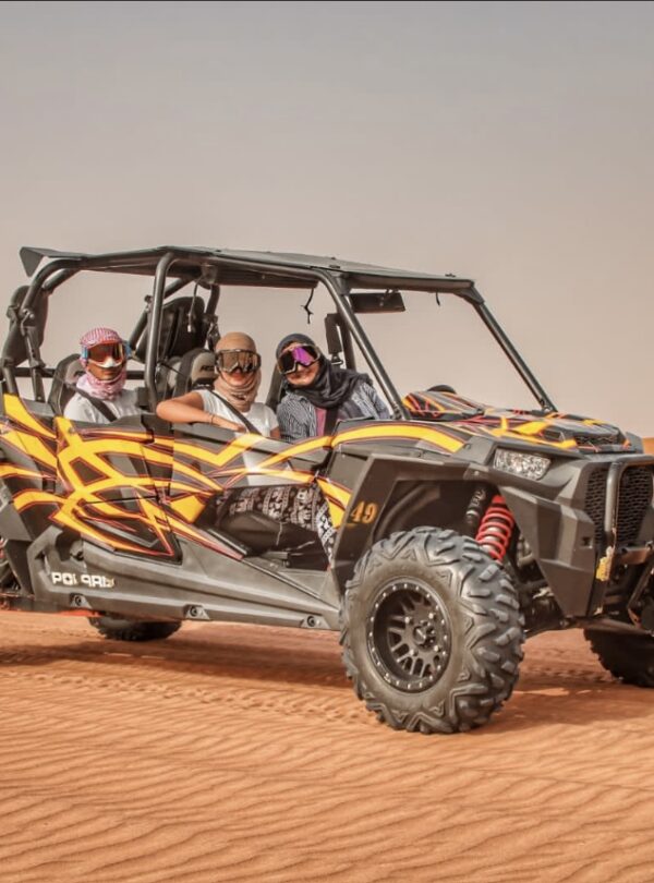Explore Dubai’s stunning red dunes in one powerful machine built for adventure! The 4-Seater Polaris RZR 1000cc buggy offers high performance, comfort, and safety — ideal for families, friends, or small groups who want to share the fun without splitting into separate rides.