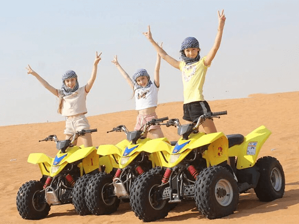 Let your little adventurers enjoy the thrill of the desert with a safe and fun 90CC quad bike ride – specially built for kids aged 6 to 12. These low-speed, beginner-friendly ATVs come with full safety features and are operated in a controlled, supervised area away from adult rides.