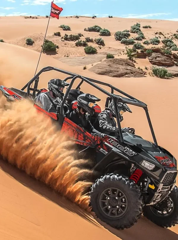 Explore Dubai’s stunning red dunes in one powerful machine built for adventure! The 4-Seater Polaris RZR 1000cc buggy offers high performance, comfort, and safety — ideal for families, friends, or small groups who want to share the fun without splitting into separate rides.