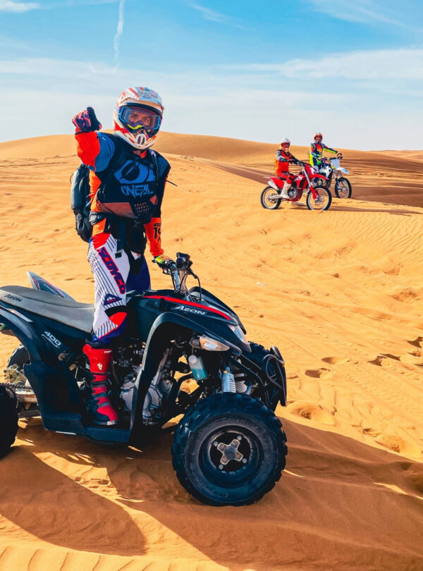 Unleash the beast of the dunes with the Yamaha Raptor 700CC — one of the most powerful and thrilling quad bike experiences in Dubai’s desert. Designed for experienced riders and thrill-seekers, this aggressive machine combines raw power, high torque, and excellent handling for a next-level ride.